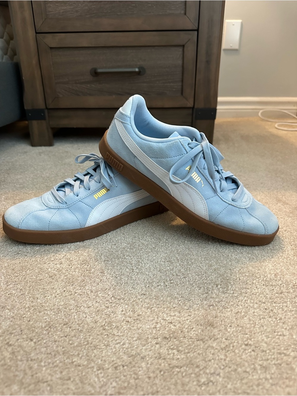 Puma Men’s Suede Sneakers in Light Blue with Gum Sole